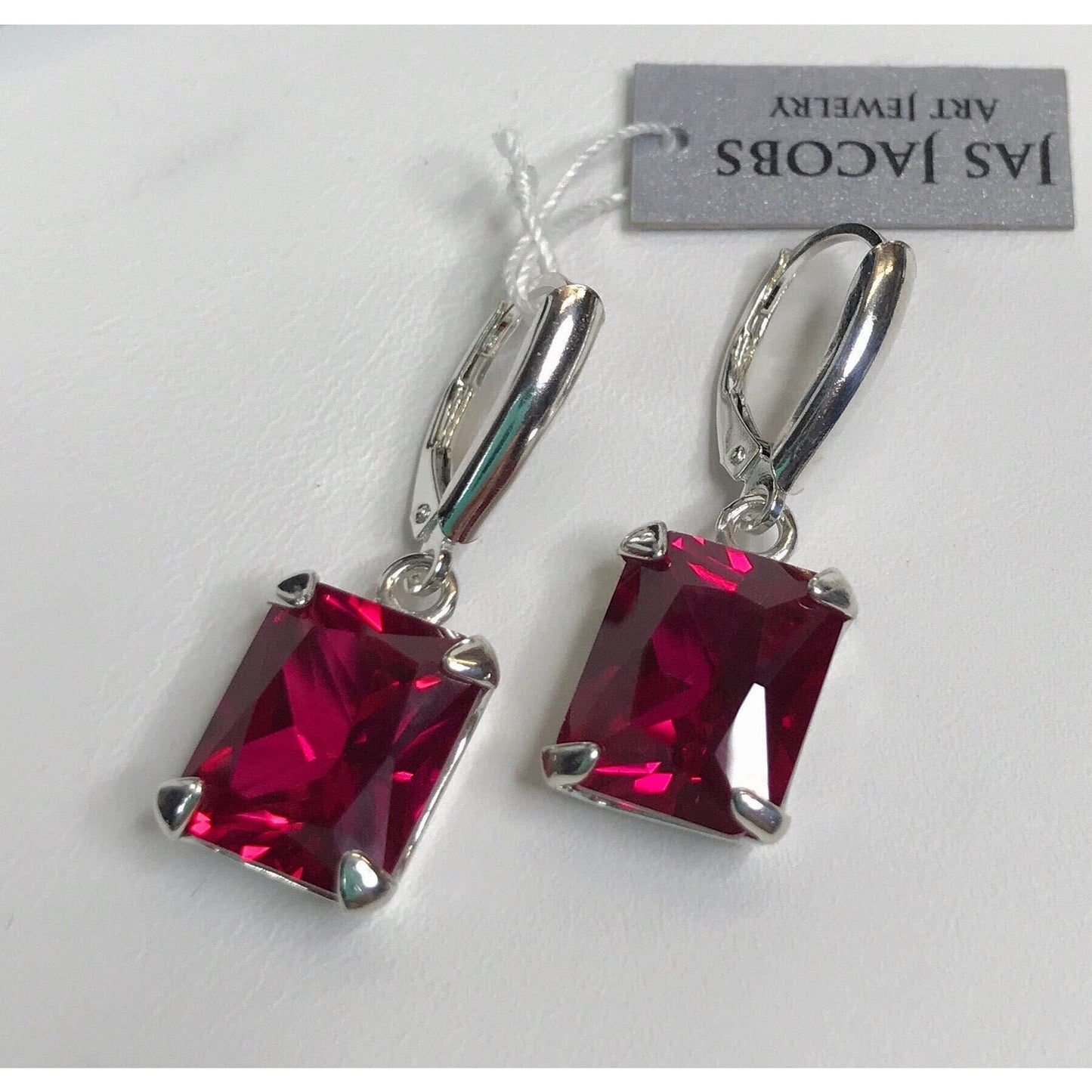 GORGEOUS 8ctw Emerald Cut Ruby Earrings in Sterling Silver
