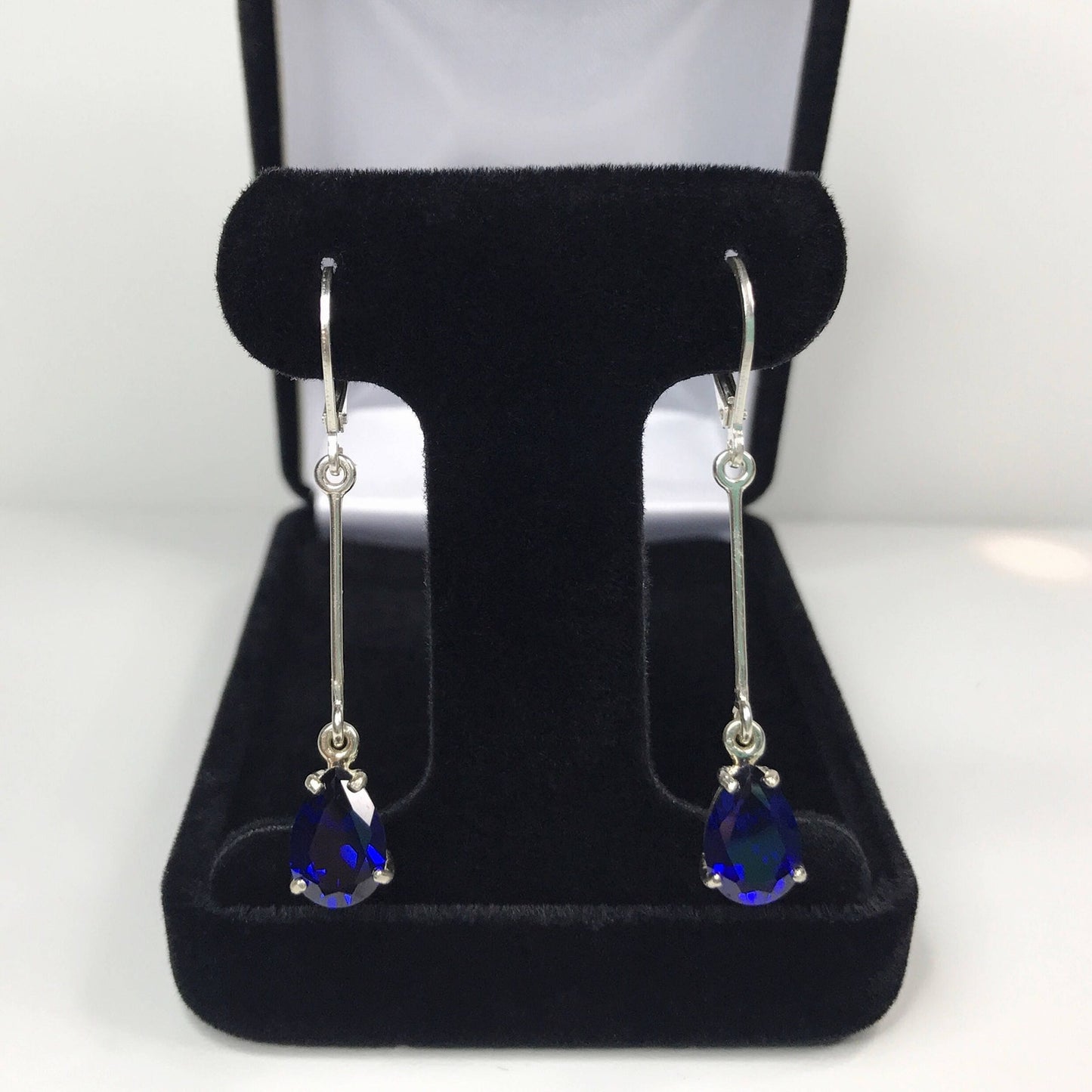Beautiful 2" 6ctw Sapphire Earrings in Sterling Silver Lab Grown Sapphires