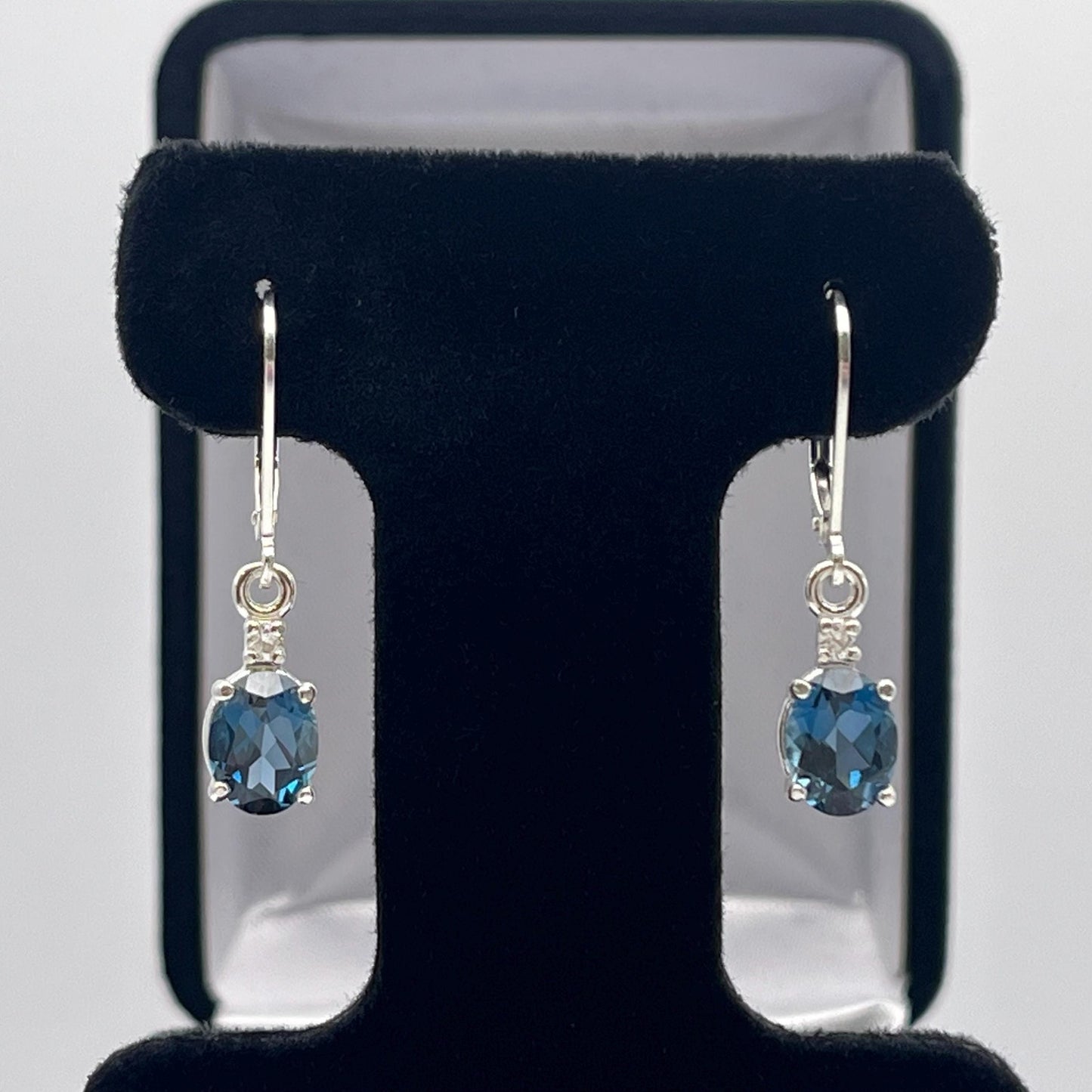 Beautiful 3.4ctw London Blue Topaz Earrings White Sapphire Leverback Earrings Trending Jewelry Gift December Birth