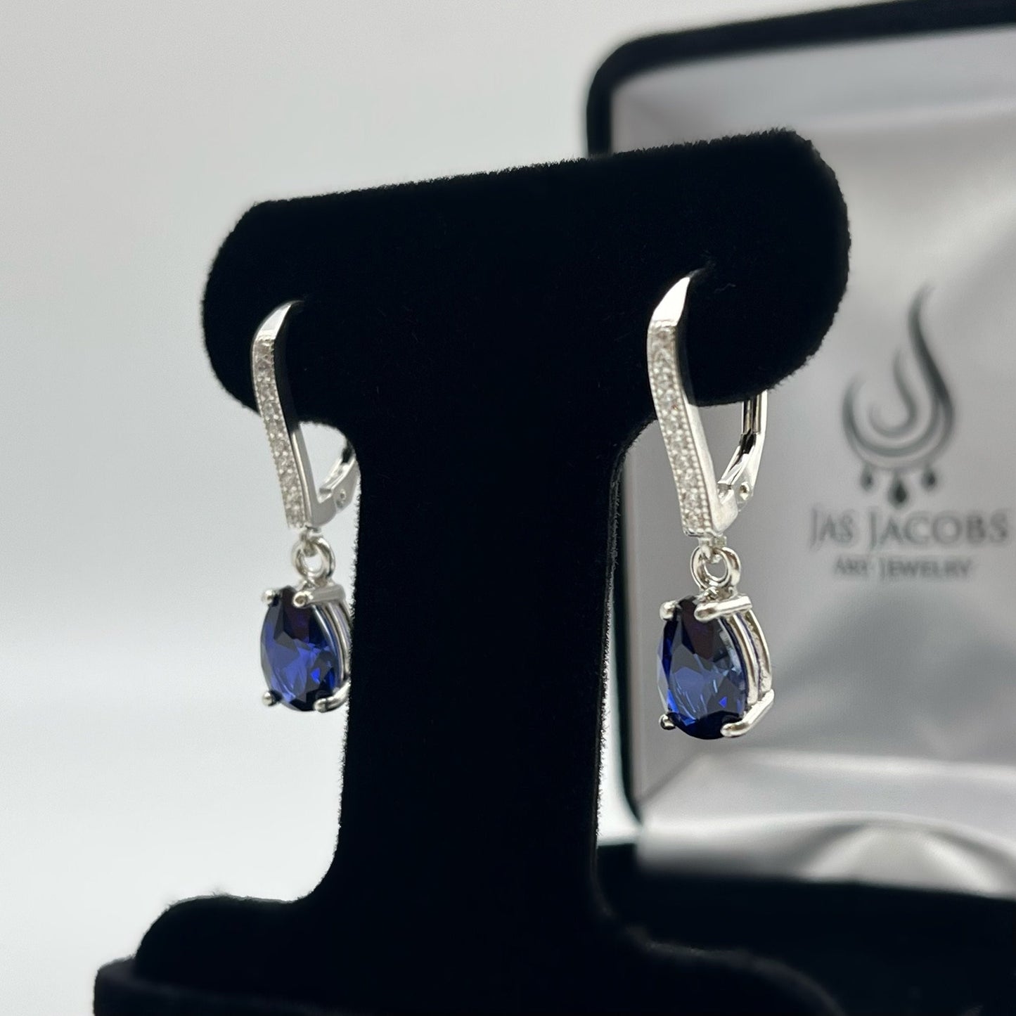BEAUTIFUL 3.6ctw Blue Sapphire Sterling Silver Earrings Pear Cut Blue Sapphire Leverback Dangle Earrings Trending Jewelry Gift