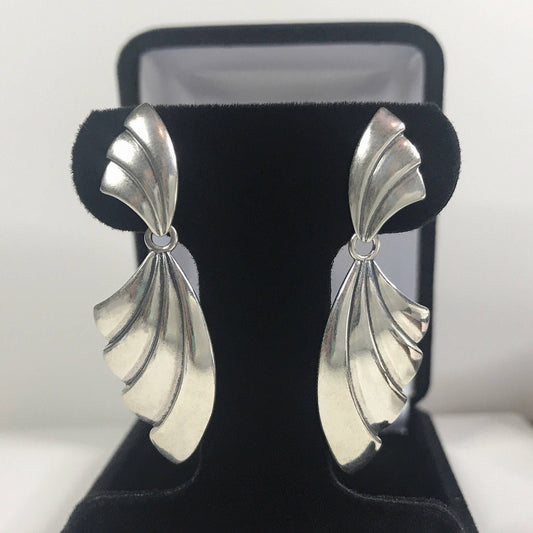 Gorgeous 2" Sterling Silver Fan Earrings Vintage Style Trending Jewelry Gift