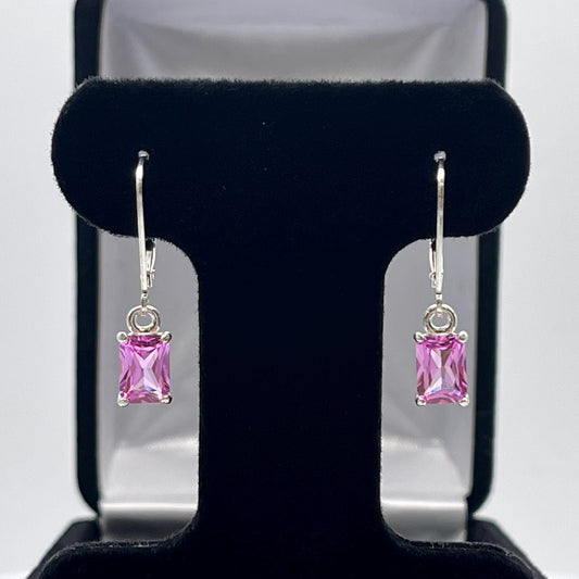 BEAUTIFUL 2ctw Emerald Cut Pink Sapphire Sterling Silver Drop Dangle Earrings Lever Jewelry Trend Jewelry and Gemstones Pink Gemstone Gift