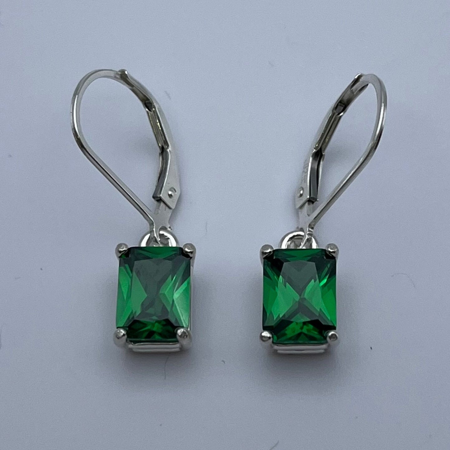 Beautiful 3ctw Emerald Cut Emerald Earrings Leverback Sterling Silver dangle earrings trending jewelry gifts May Birthstone