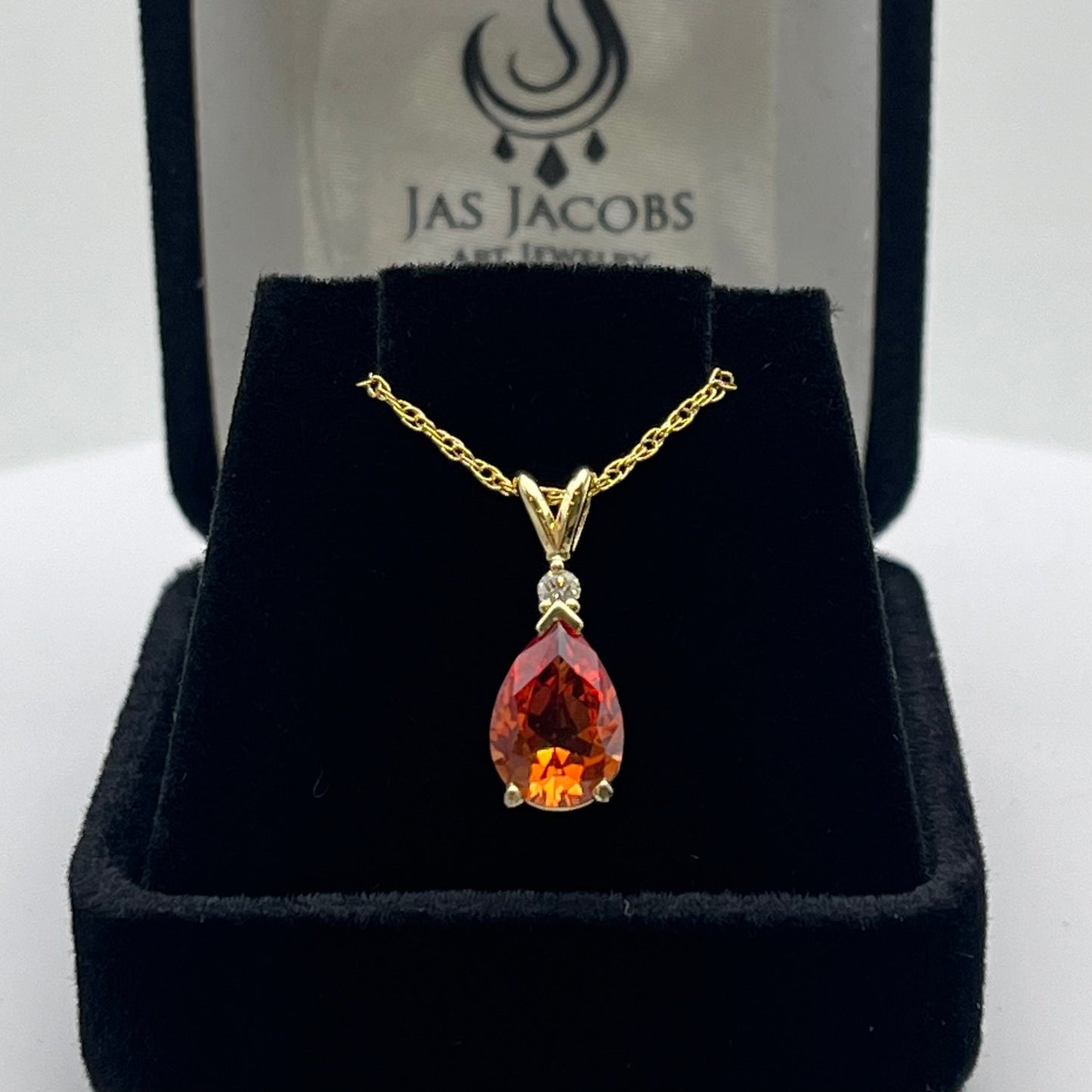 14k Gold 2.5ct Pear Cut Orange Padparadscha Sapphire Necklace Diamond Accent Fine Jewelry Gift Orange Sapphire September Birthstone Necklace