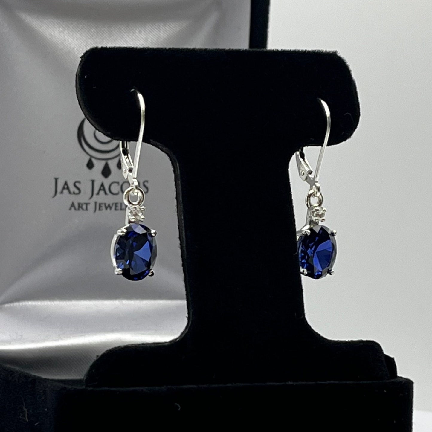 Beautiful 3.3ctw Oval Cut Sapphire Earrings White Sapphire Accents