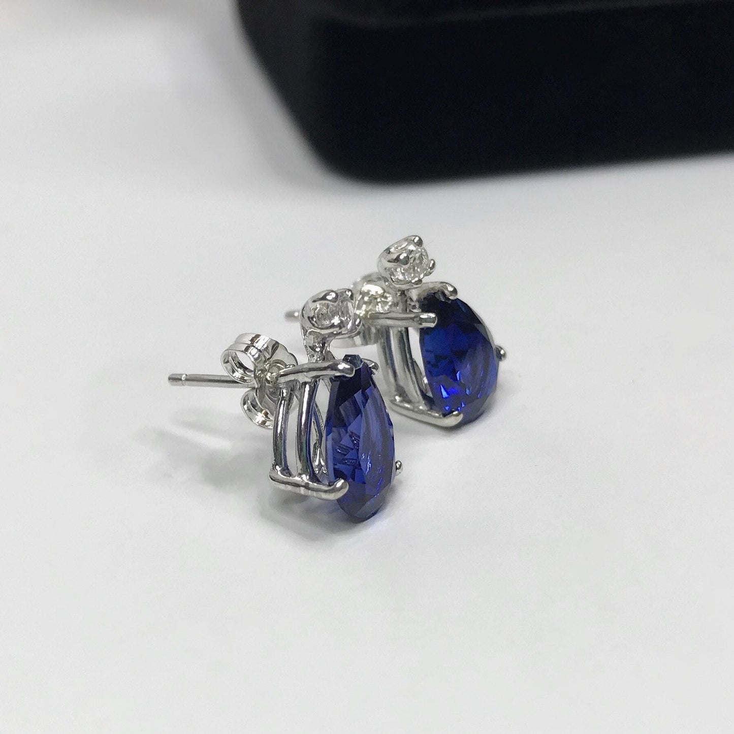 Beautiful 5ctw Pear Cut Sapphire Earrings Blue & White Sapphire Bridal Jewelry