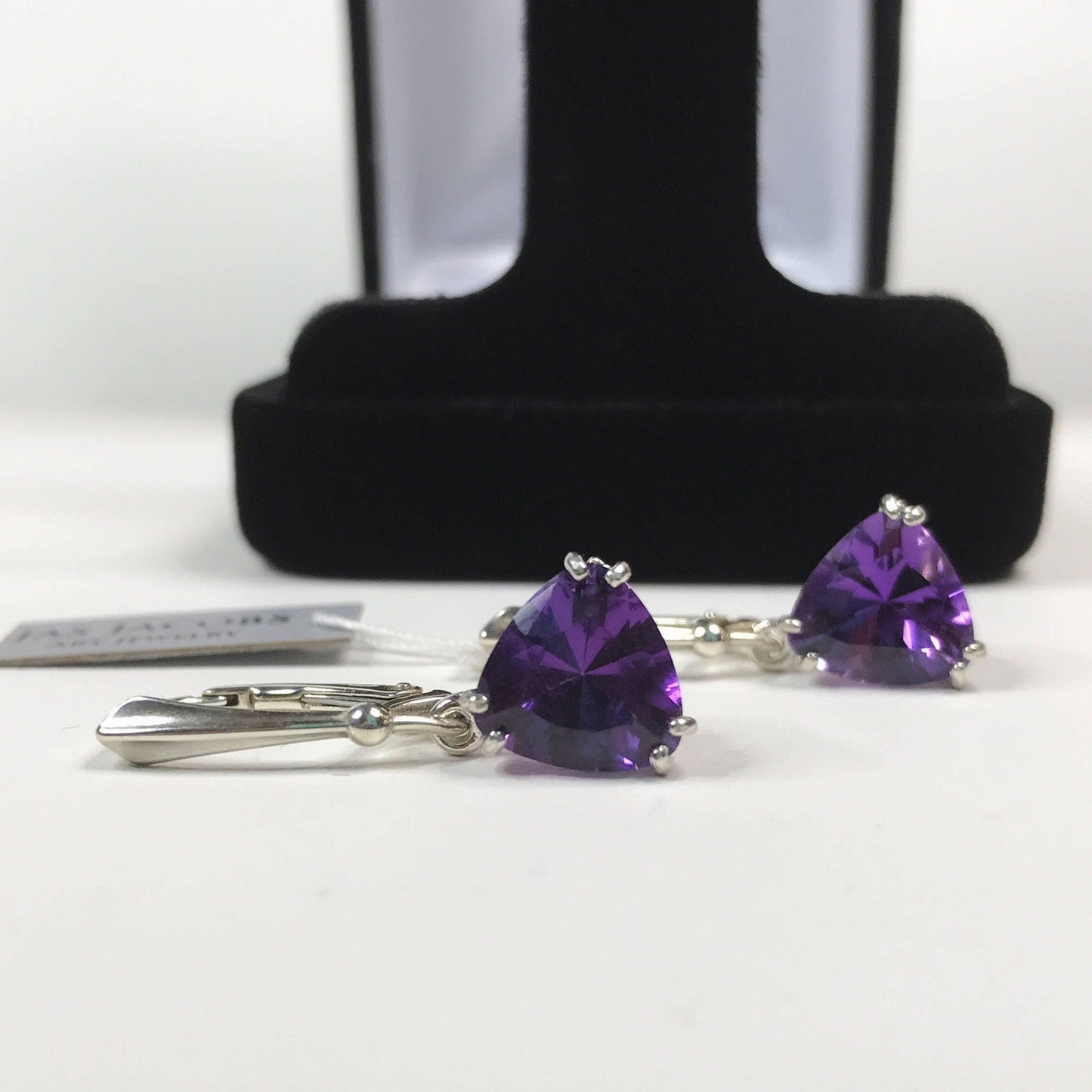 Beautiful 7ctw Trillion Cut Amethyst Earrings in Sterling Silver