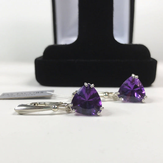 Beautiful 7ctw Trillion Cut Amethyst Earrings in Sterling Silver