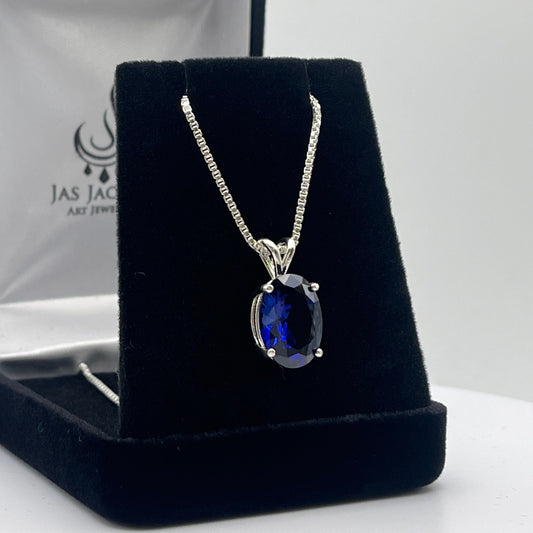 Gorgeous 7ct Blue Sapphire in Sterling Silver Pendant Necklace Sapphire September Gift Trending Jewelry 18"