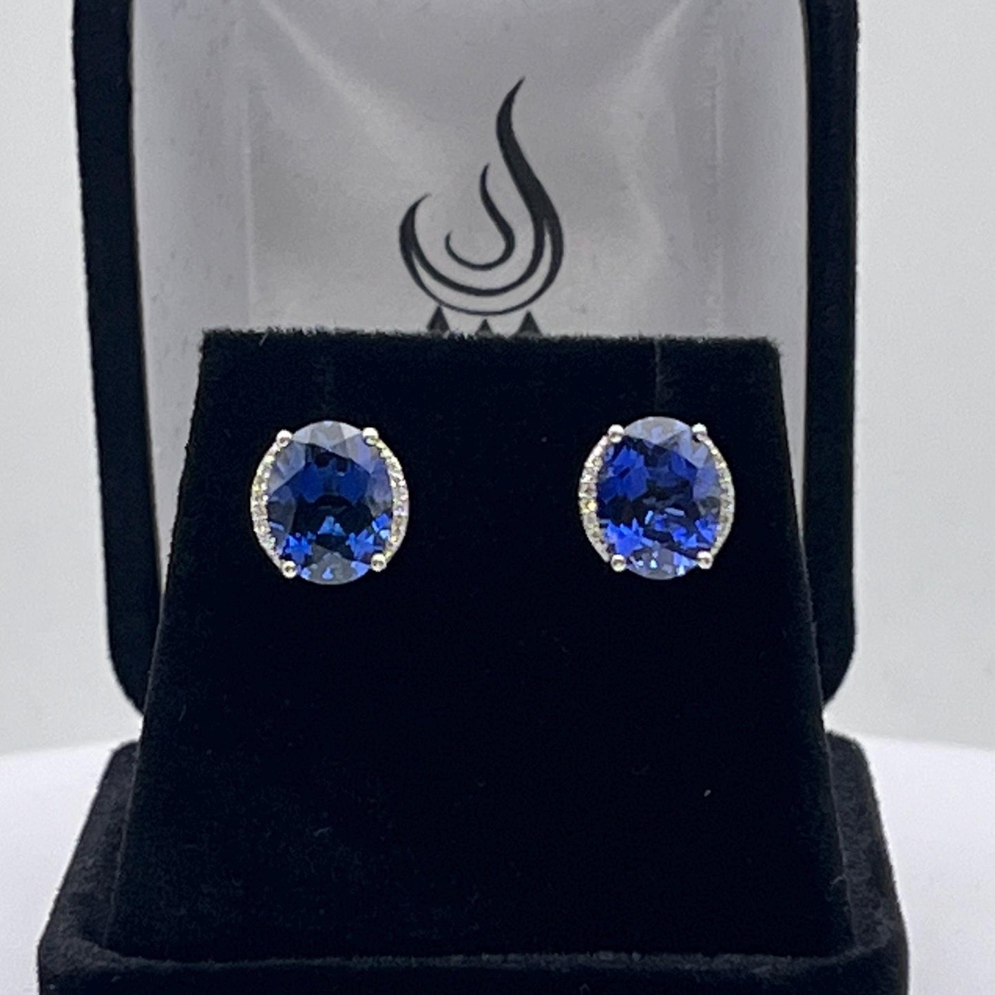 Gorgeous 4ctw Diamond and Sapphire Earrings in 10k White Gold