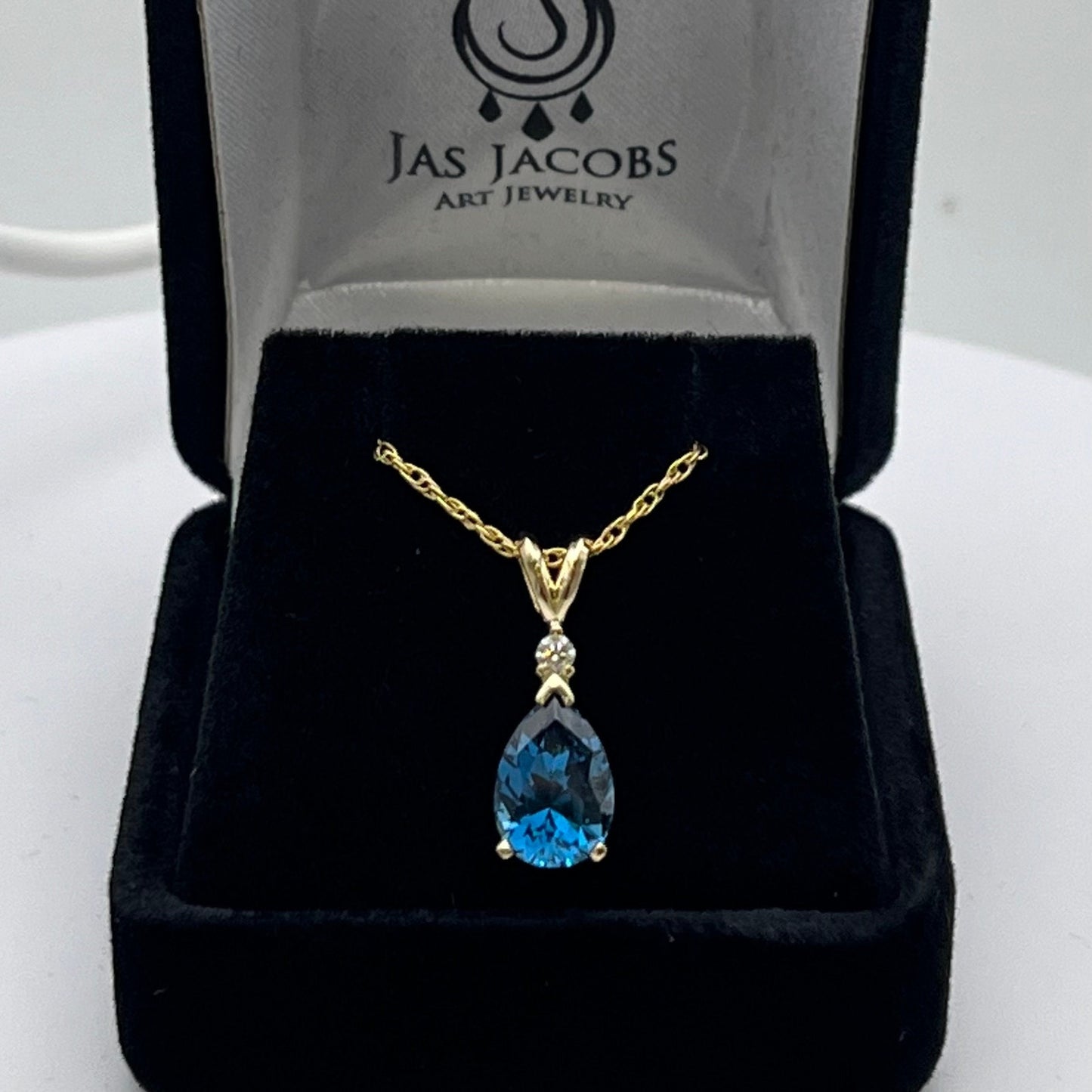 Beautiful 14k Gold 2ct London Blue Spinel & Diamond Necklace December Birthstone