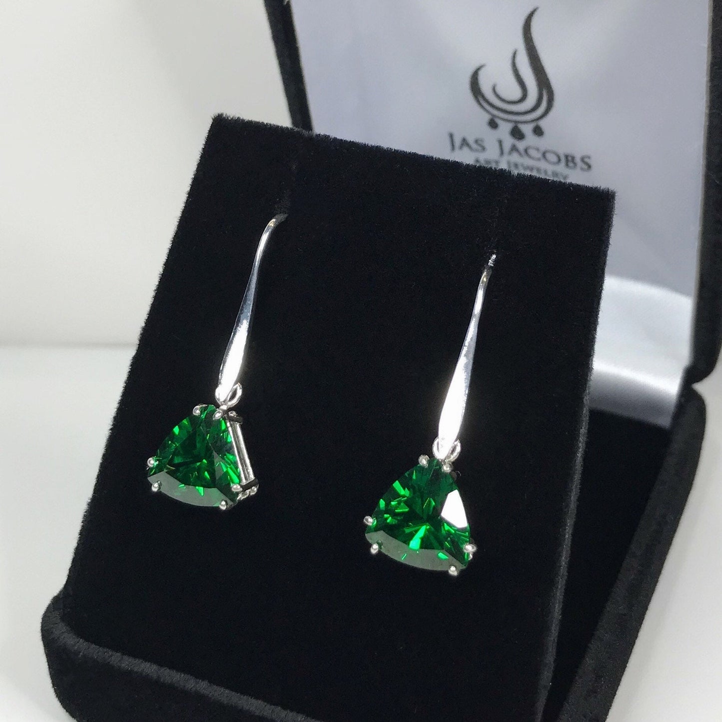 Beautiful 6ctw Trillion Cut Emerald Earrings in Sterling Silver