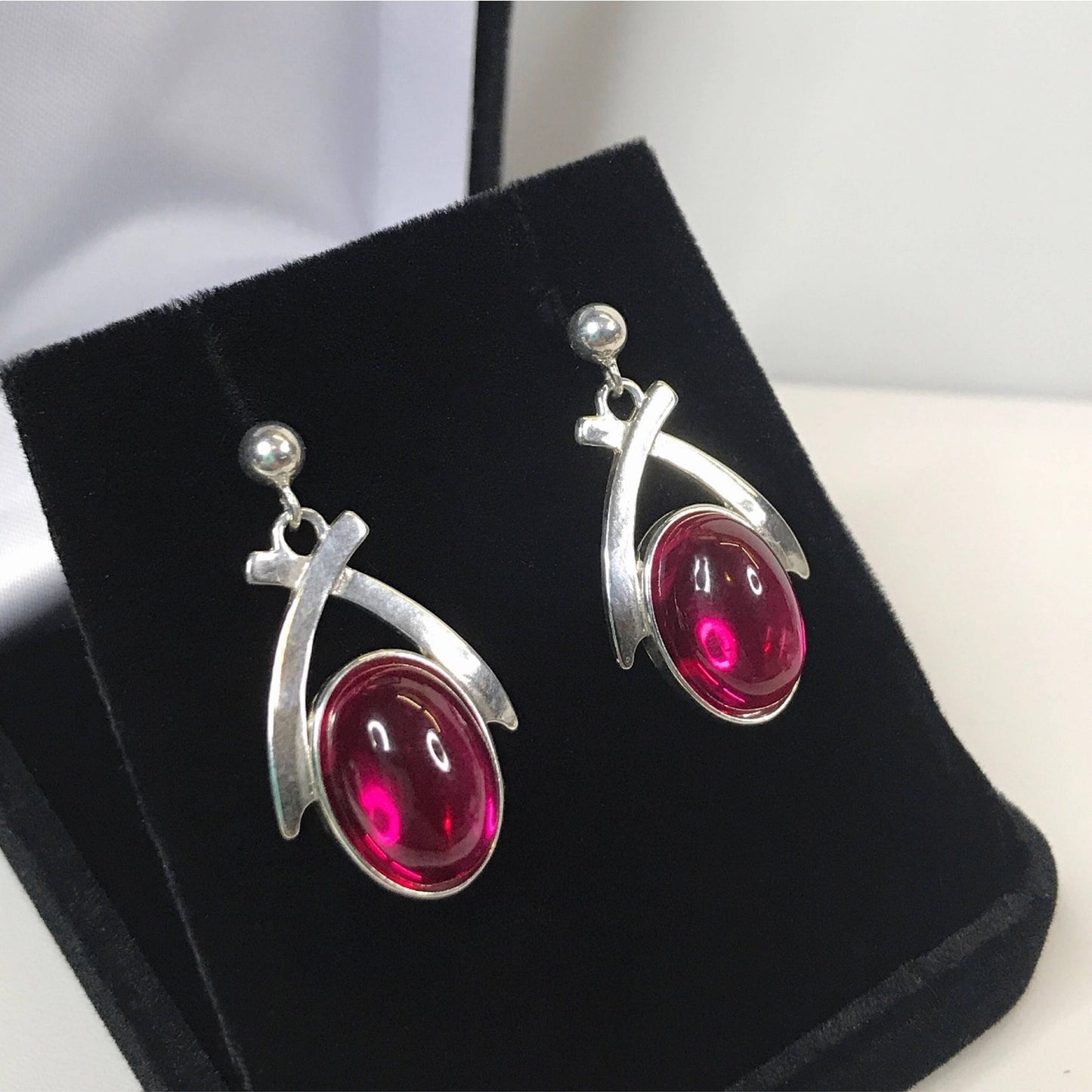 Beautiful 16ctw Cabochon Cut Ruby Earrings in Sterling Silver