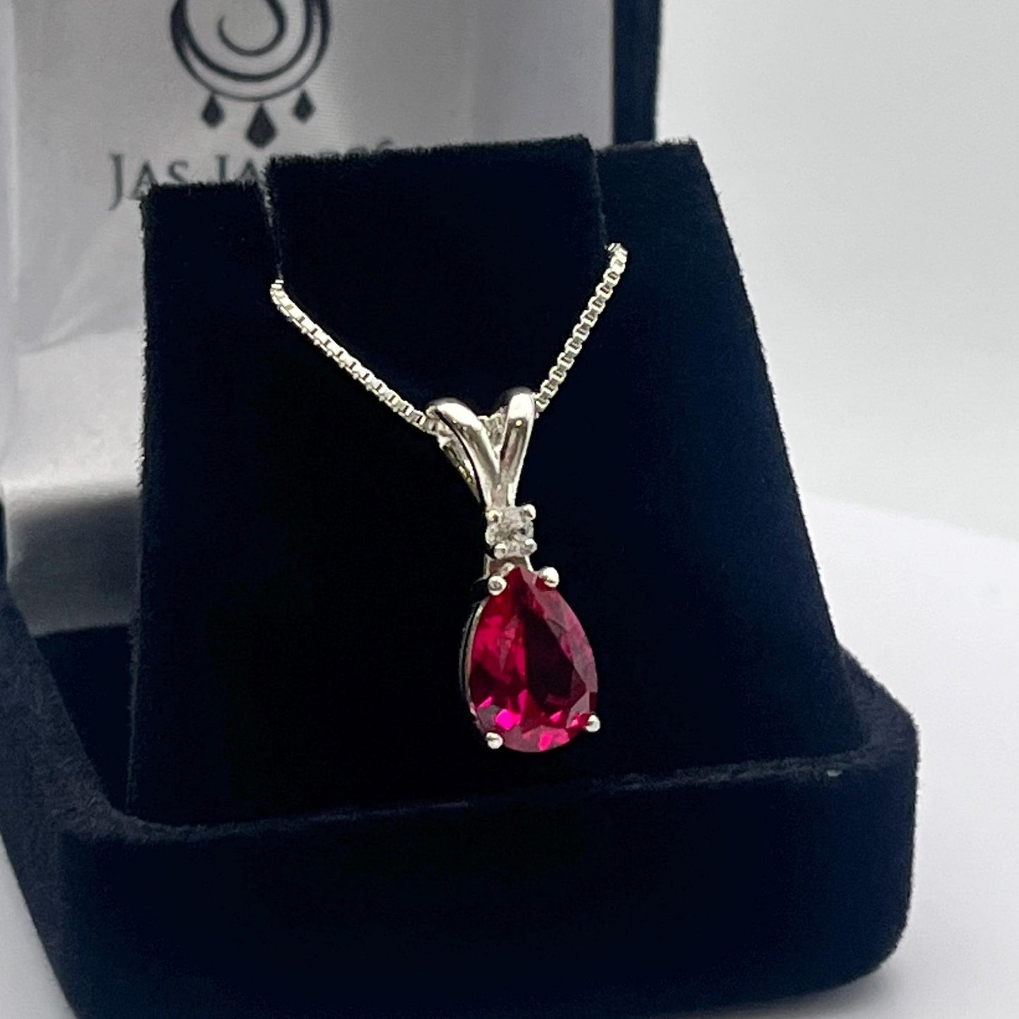 Beautiful 2.5ct Pear Cut Ruby Necklace with White Sapphire Accent