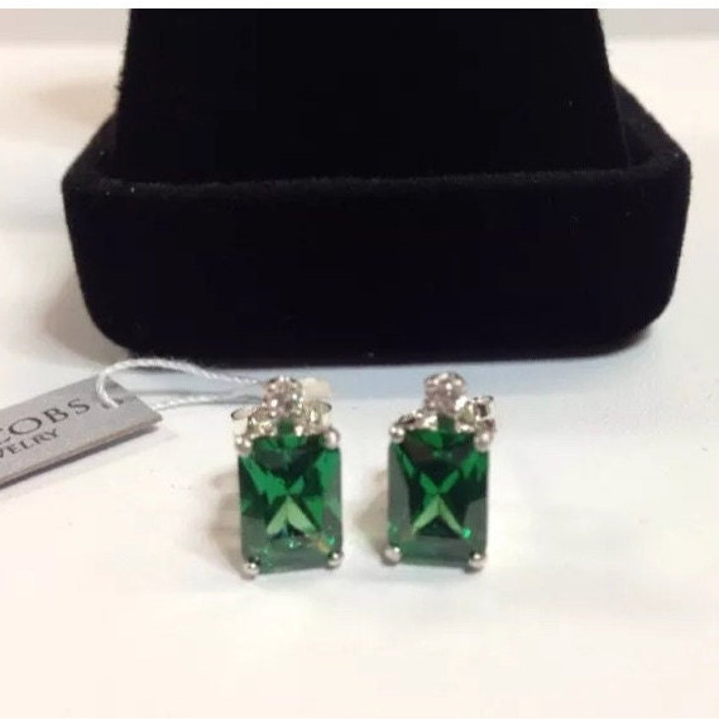 Beautiful 3ctw Emerald & White Sapphire Earrings Emerald Cut Emerald dangle earrings trending jewelry gifts Emerald earrings