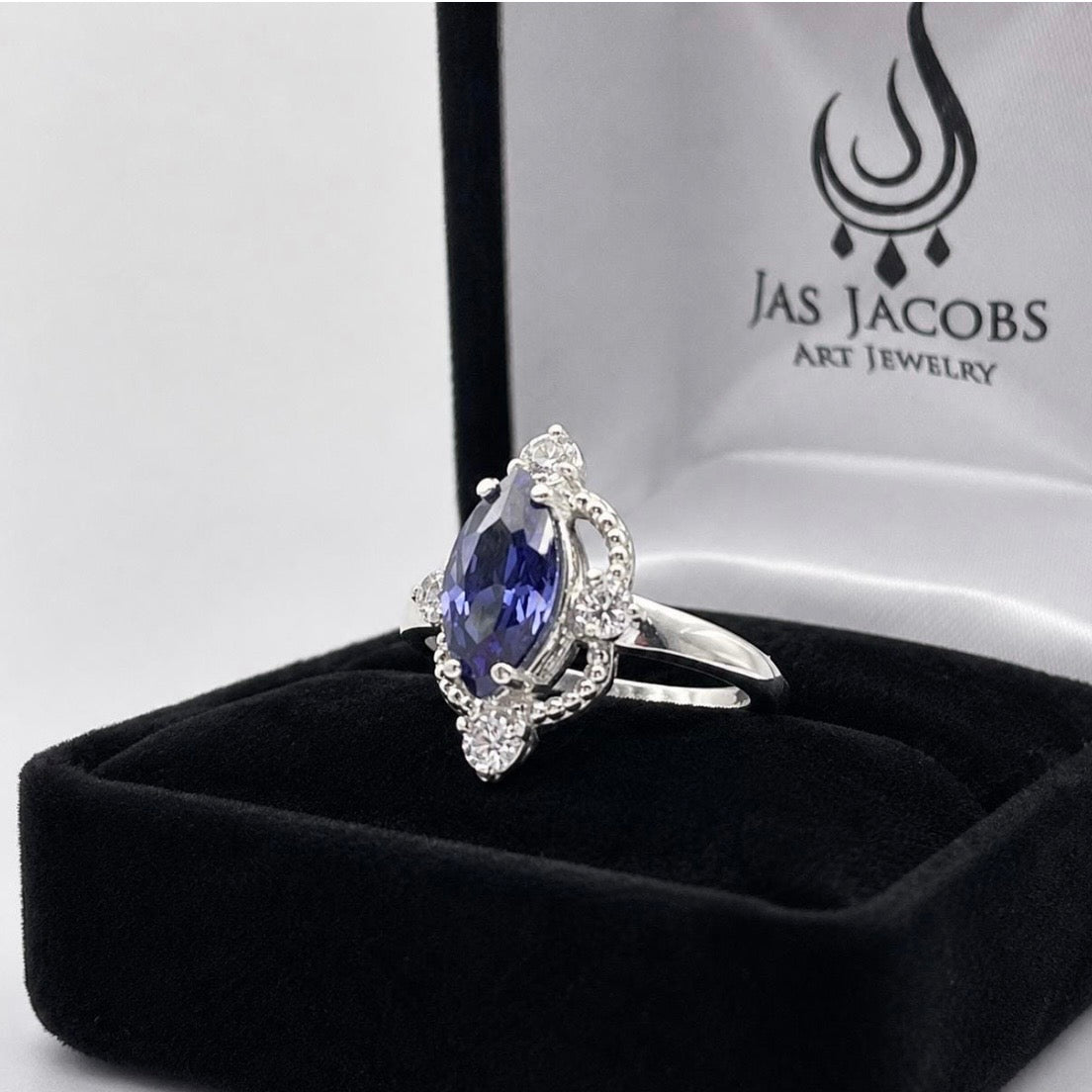 2ct Marquise Cut Tanzanite & White Sapphire Navette Ring
