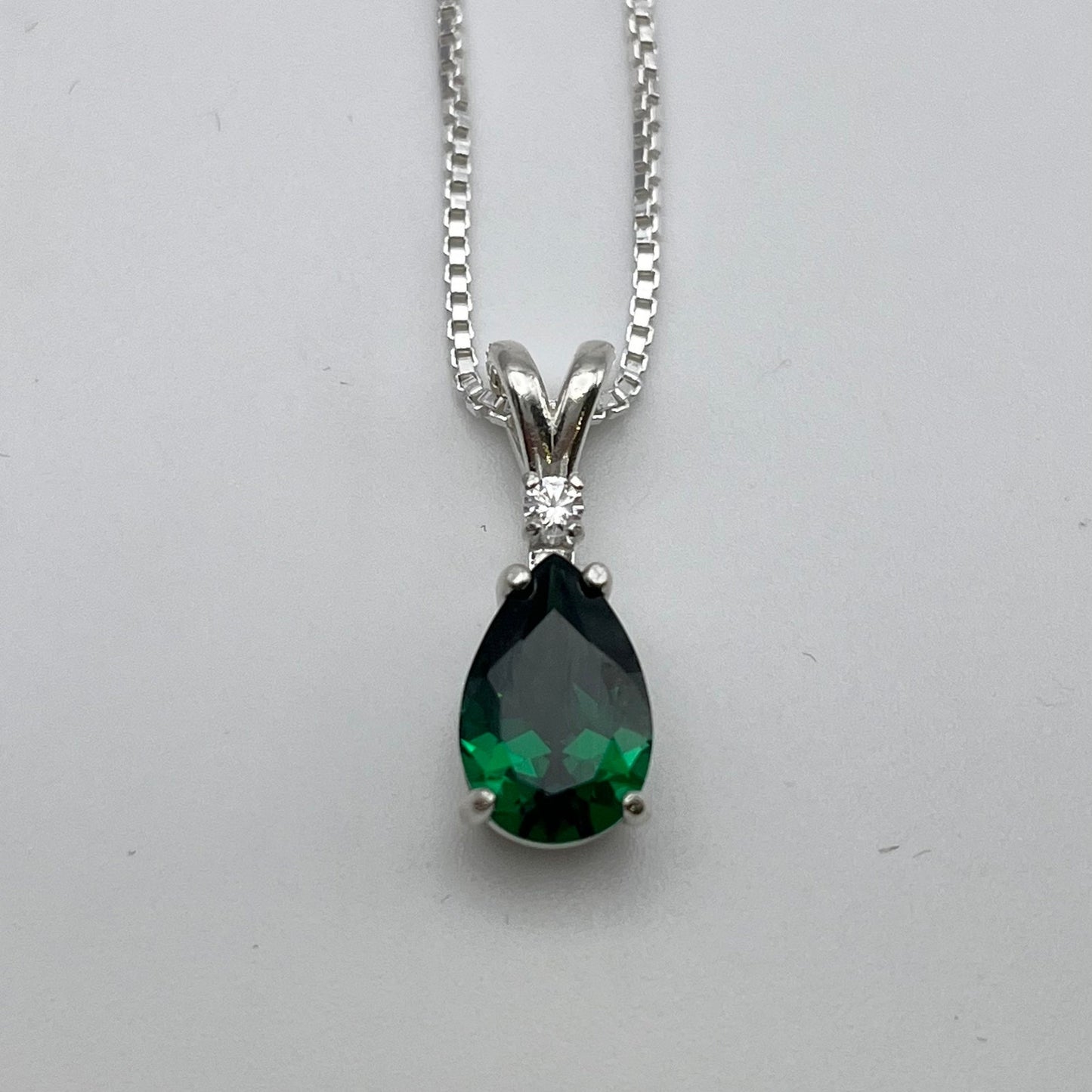 Beautiful 2.3ctw Pear Cut Emerald Necklace with White Sapphire Accent Pendant Necklace Jewelry Gift May Birthstone