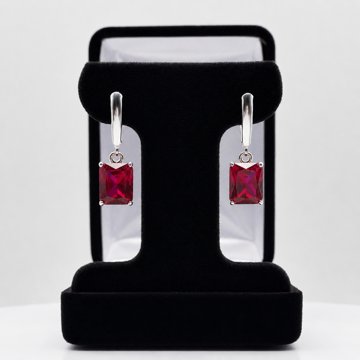 8 CTW Emerald Cut Ruby Earrings