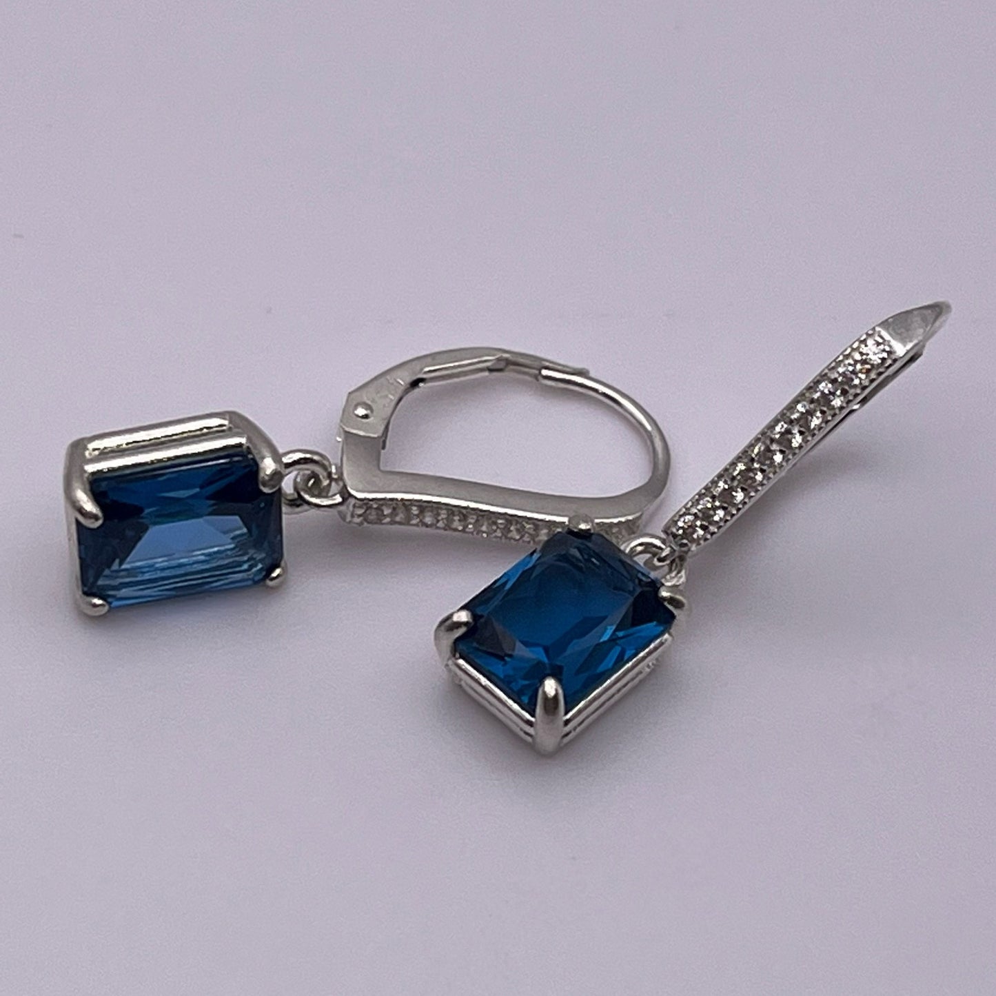 BEAUTIFUL 6ctw Emerald Cut London Blue Spinel Earrings in Sterling Silver