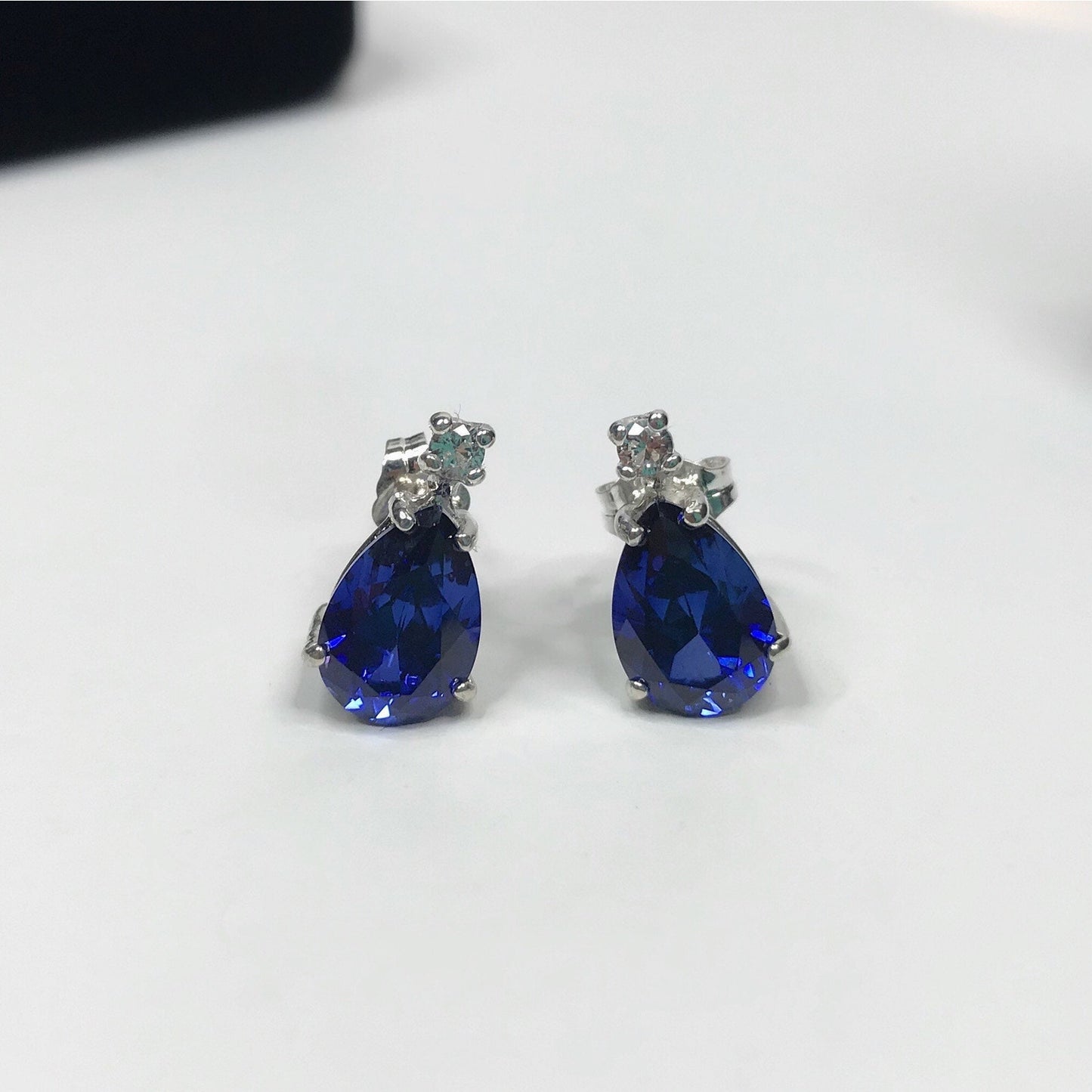 Beautiful 5ctw Pear Cut Sapphire Earrings Blue & White Sapphire Bridal Jewelry