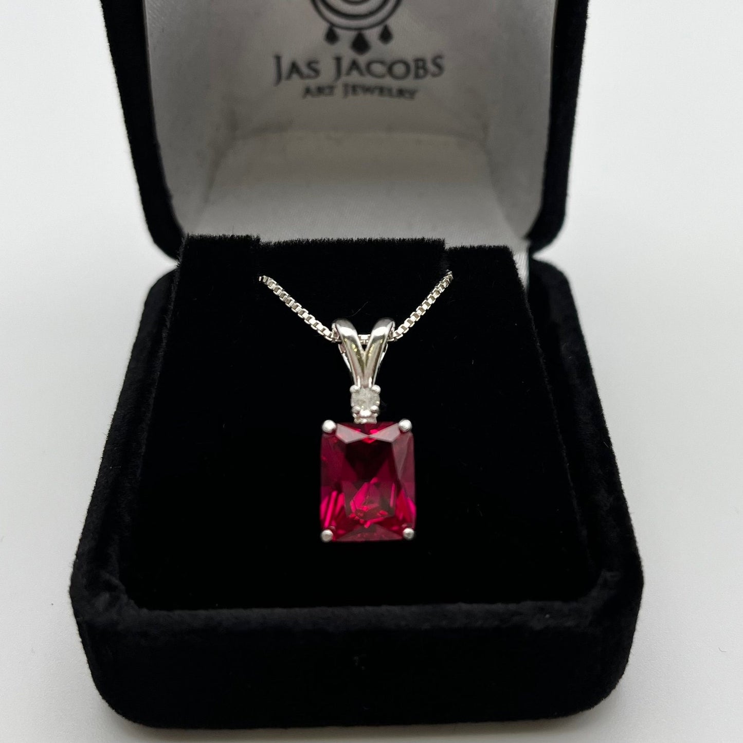 Beautiful 4ct Emerald Cut Ruby Necklace Sterling Silver White Sapphire accent Jewelry Trends and Trending Gemstones July Birthstone