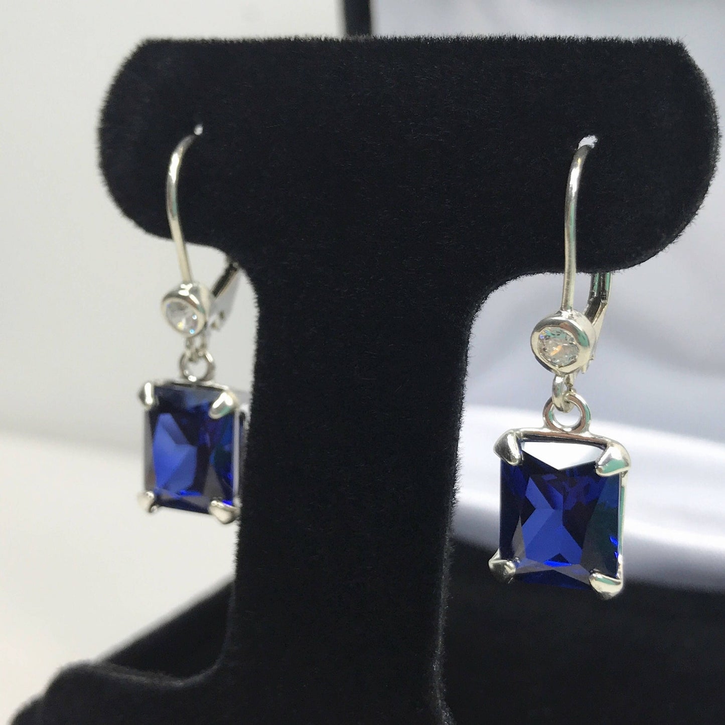 Beautiful 8ctw Emerald Cut Sapphire Earrings in Sterling Silver