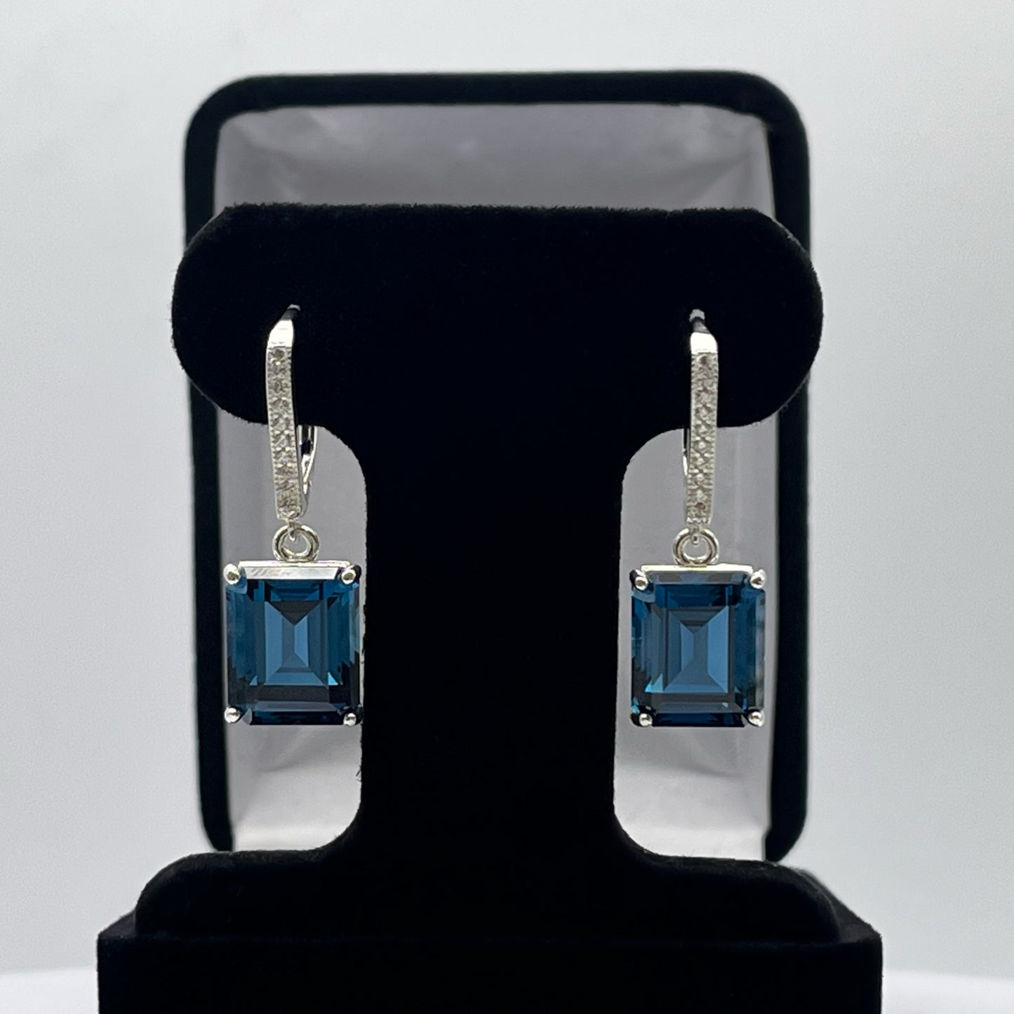 BEAUTIFUL 14ctw Emerald Cut London Blue Spinel Earrings Topaz in Sterling Silver