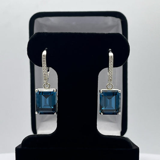 BEAUTIFUL 14ctw Emerald Cut London Blue Spinel Earrings Topaz in Sterling Silver