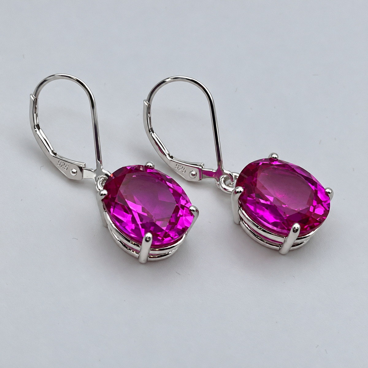 10ctw Bright Pink Sapphire Oval Cut Drop Earrings