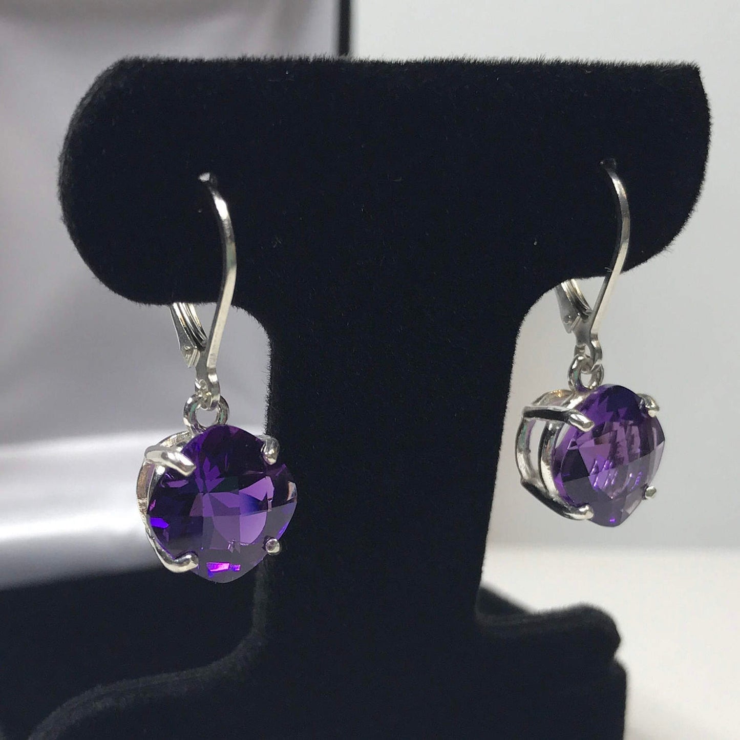 Beautiful 9ctw Cushion Cut Amethyst Earrings in Sterling Silver Royal Purple