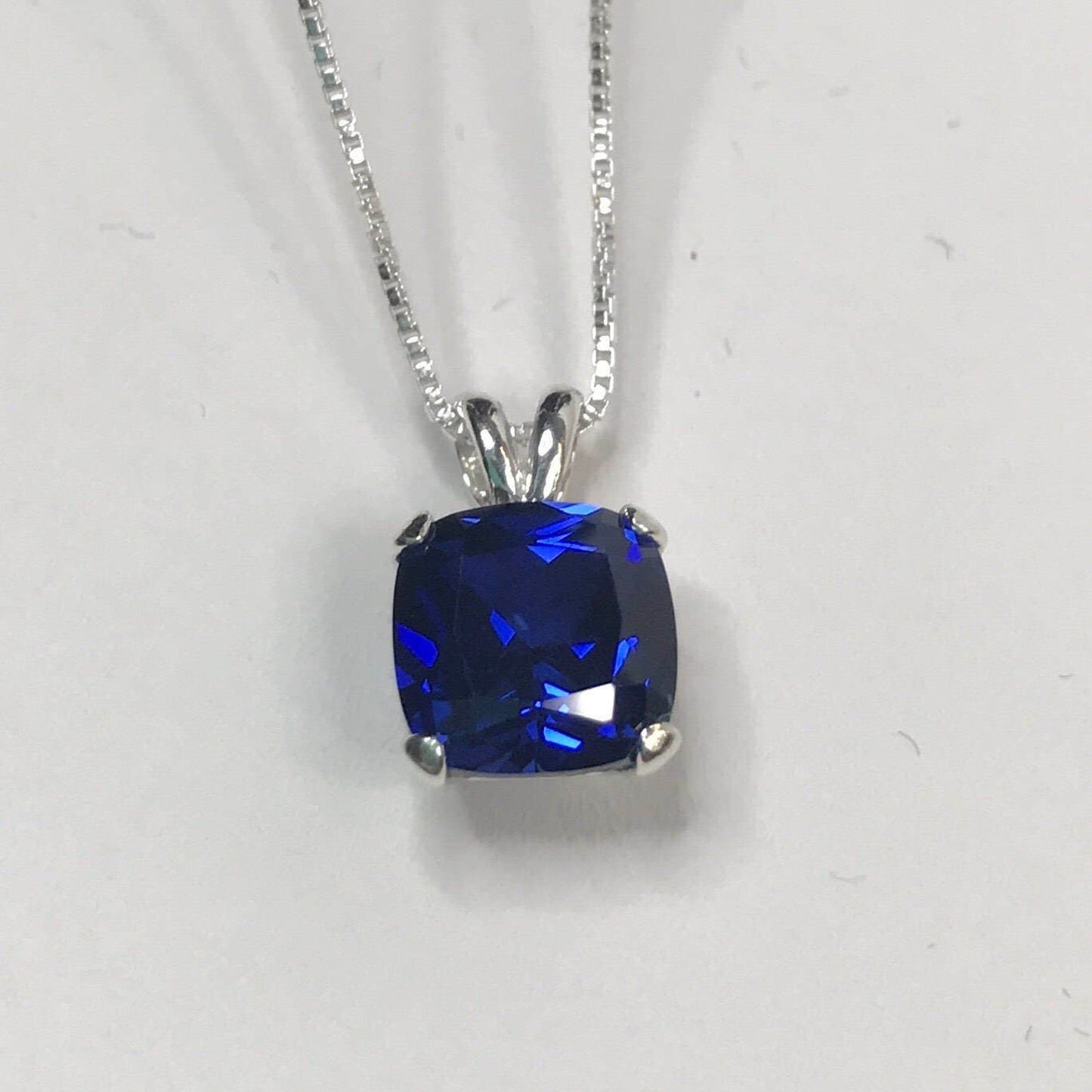 2.5ct Cushion Cut Sapphire Necklace Solitaire Pendant Necklace Trending Fine Jewelry Gifts September Blue Sapphire 18"
