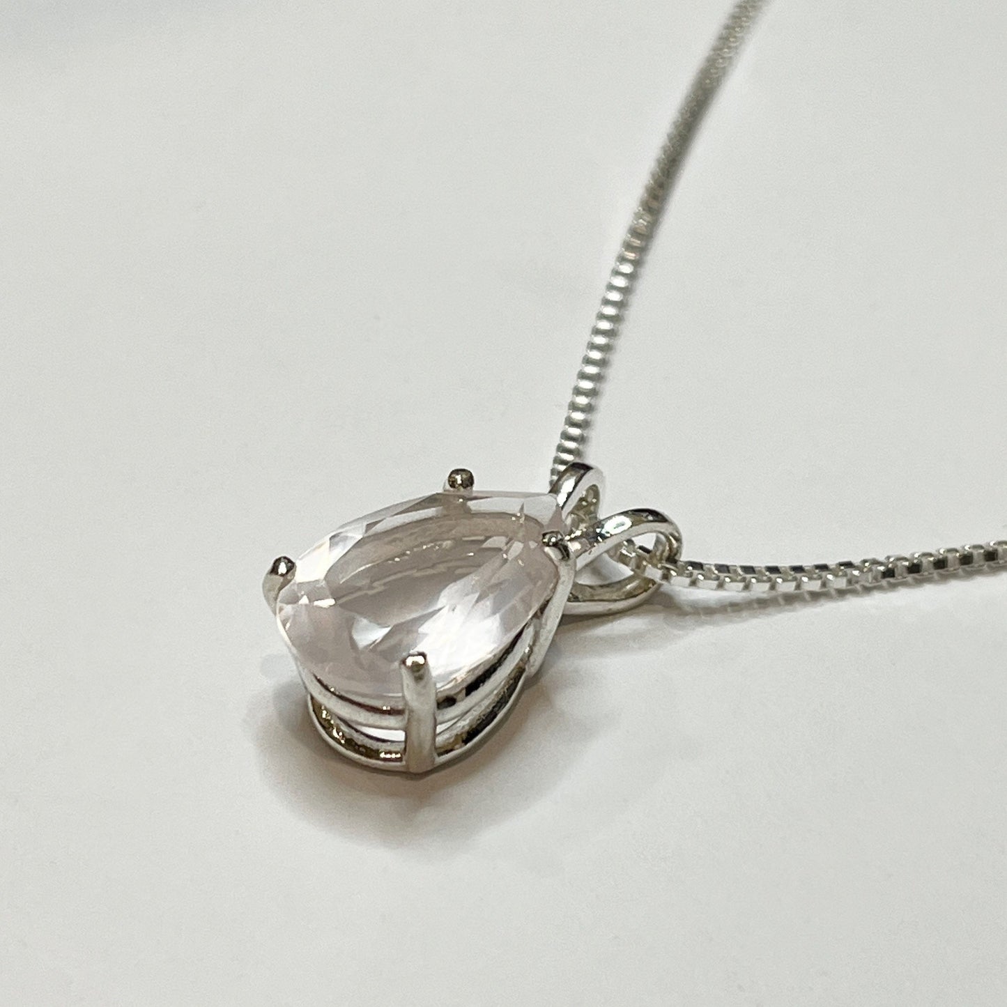 BEAUTIFUL 6ct Pear Cut Natural Rose Quartz Necklace Sterling Silver Trending Jewelry Gift Pale Pink Gemstone Necklace