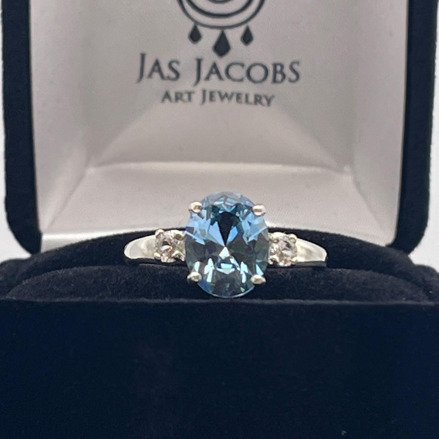 Gorgeous 2.6ct Blue Topaz Ring with White Sapphire accents Size 7