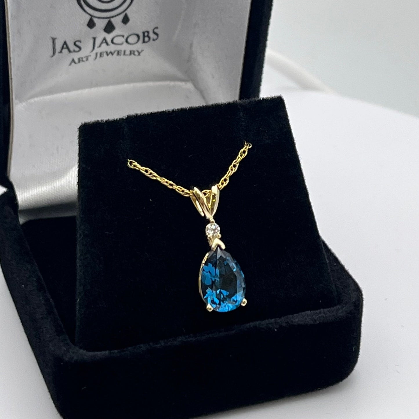 Beautiful 14k Gold 2ct London Blue Spinel & Diamond Necklace December Birthstone