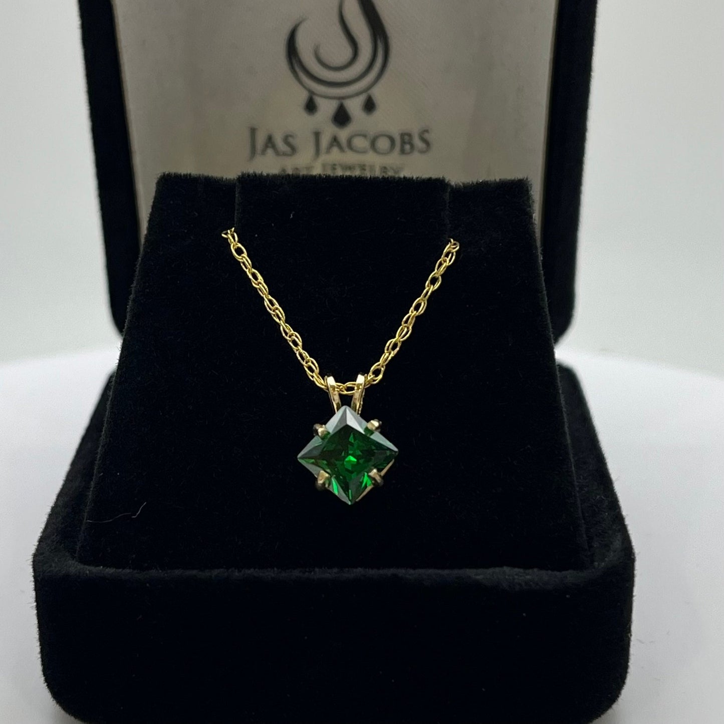 Beautiful 14k Gold 1ct Princess Cut Emerald Necklace Trending Jewelry Gift May Birthstone s Day
