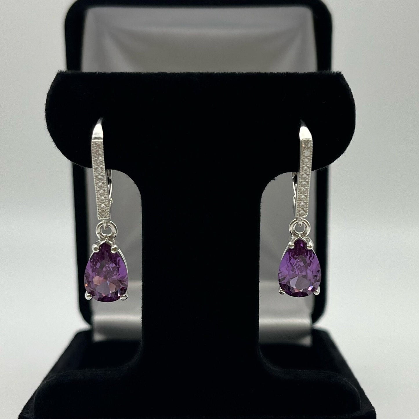 GORGEOUS 6ctw Alexandrite Earrings White Sapphire Sterling Silver Pear Cut Drop Dangle Earrings Trending Jewelry Gift