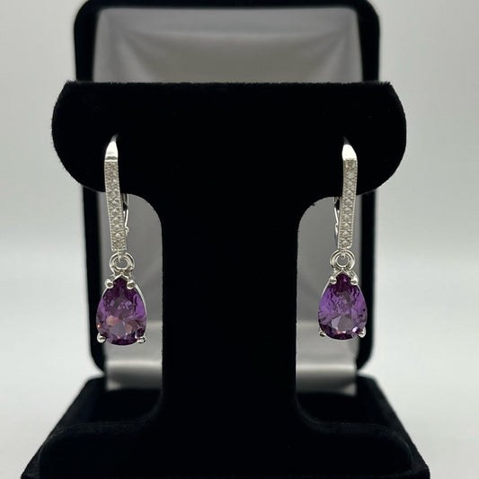GORGEOUS 6ctw Alexandrite Earrings White Sapphire Sterling Silver Pear Cut Drop Dangle Earrings Trending Jewelry Gift