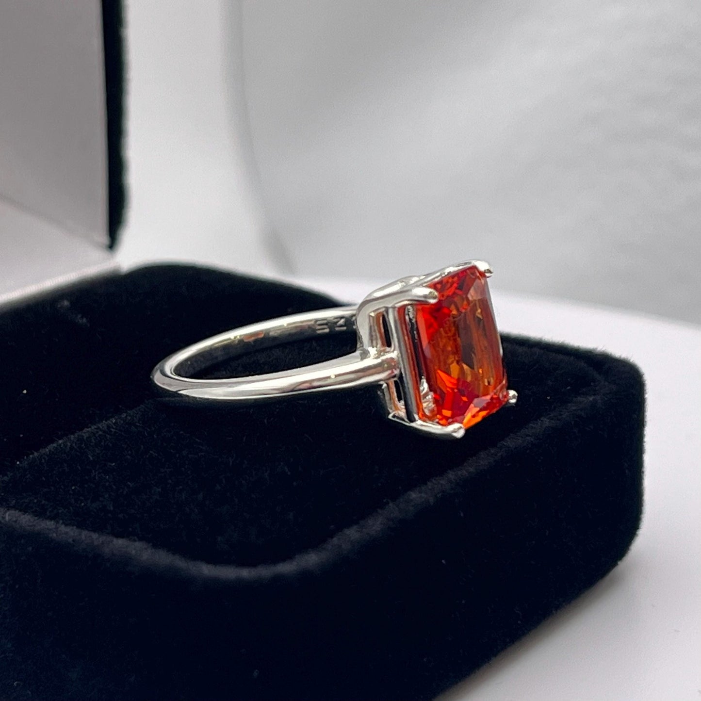 Beautiful 4ct Emerald Cut Orange Sapphire Ring Padparadscha Ring with Sizing Sterling Silver Ring Trending Jewelry Gift September Birthstone