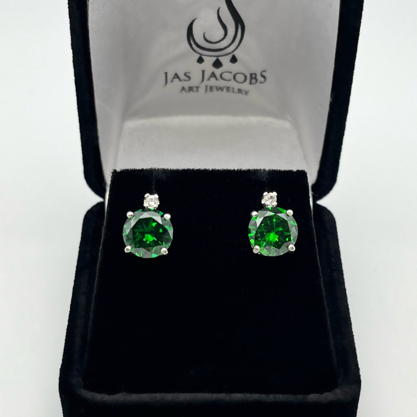 Beautiful 3.3ctw Emerald & White Sapphire Earrings Emerald Earrings