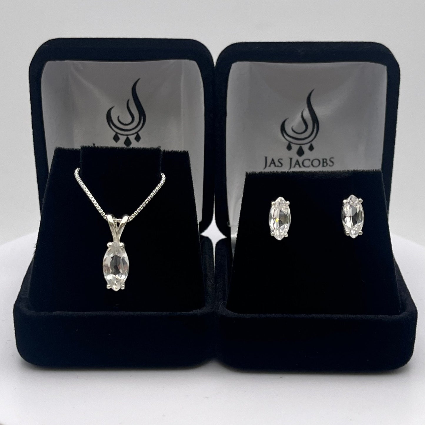 Beautiful 4ctw Marquise White Sapphire Earrings and Necklace Set Sterling Silver Wedding Jewelry Gift Marquise Studs