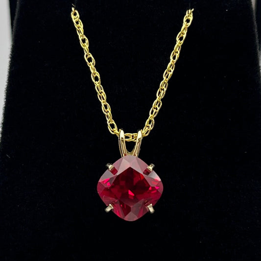 Beautiful 14k Gold 5ct Cushion Cut Ruby Pendant Necklace Fine Jewelry Gift Cushion Square Ruby Necklace Lab July Birthstone