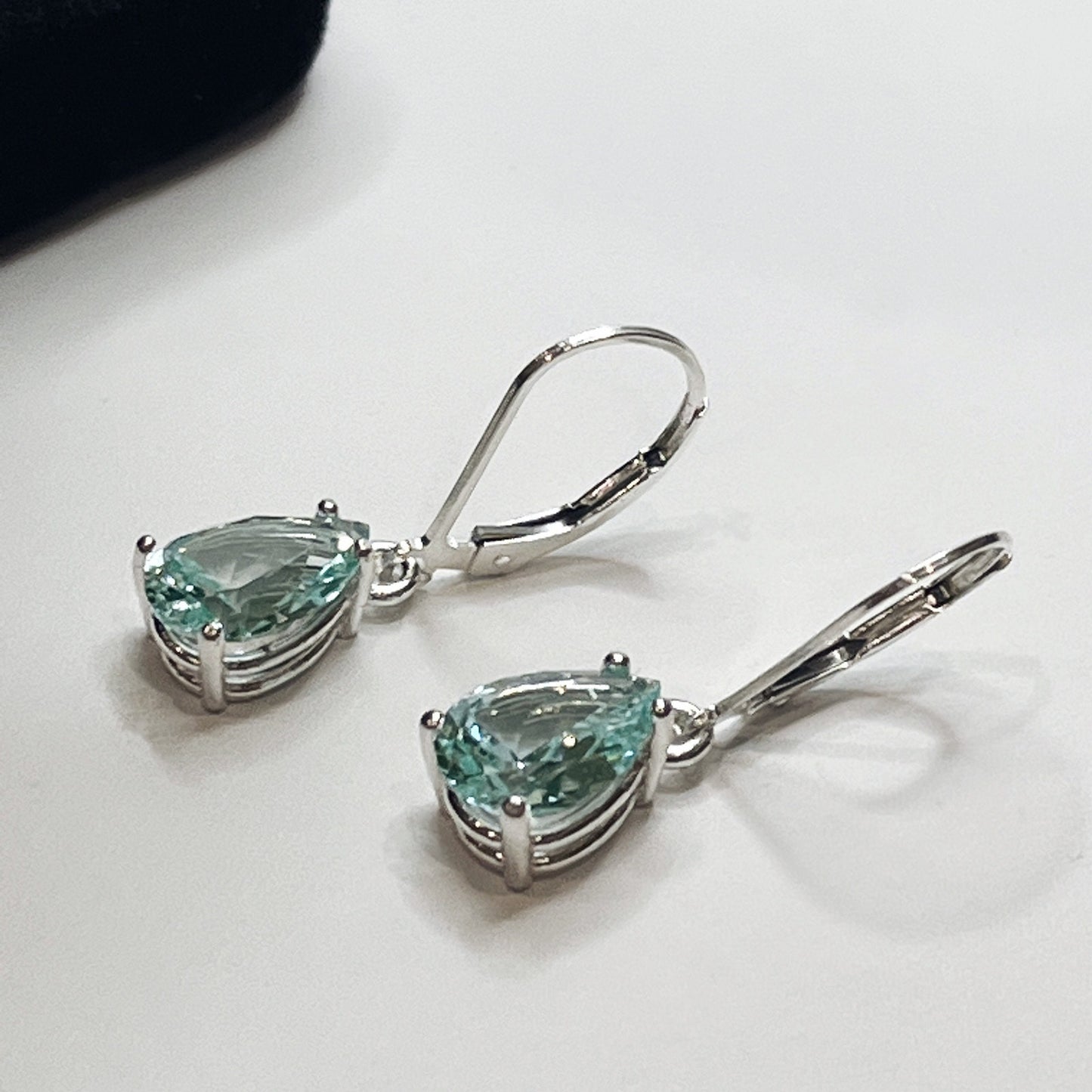 Beautiful 4ct Pear Cut Ice Green Spinel Earrings in Sterling Silver
