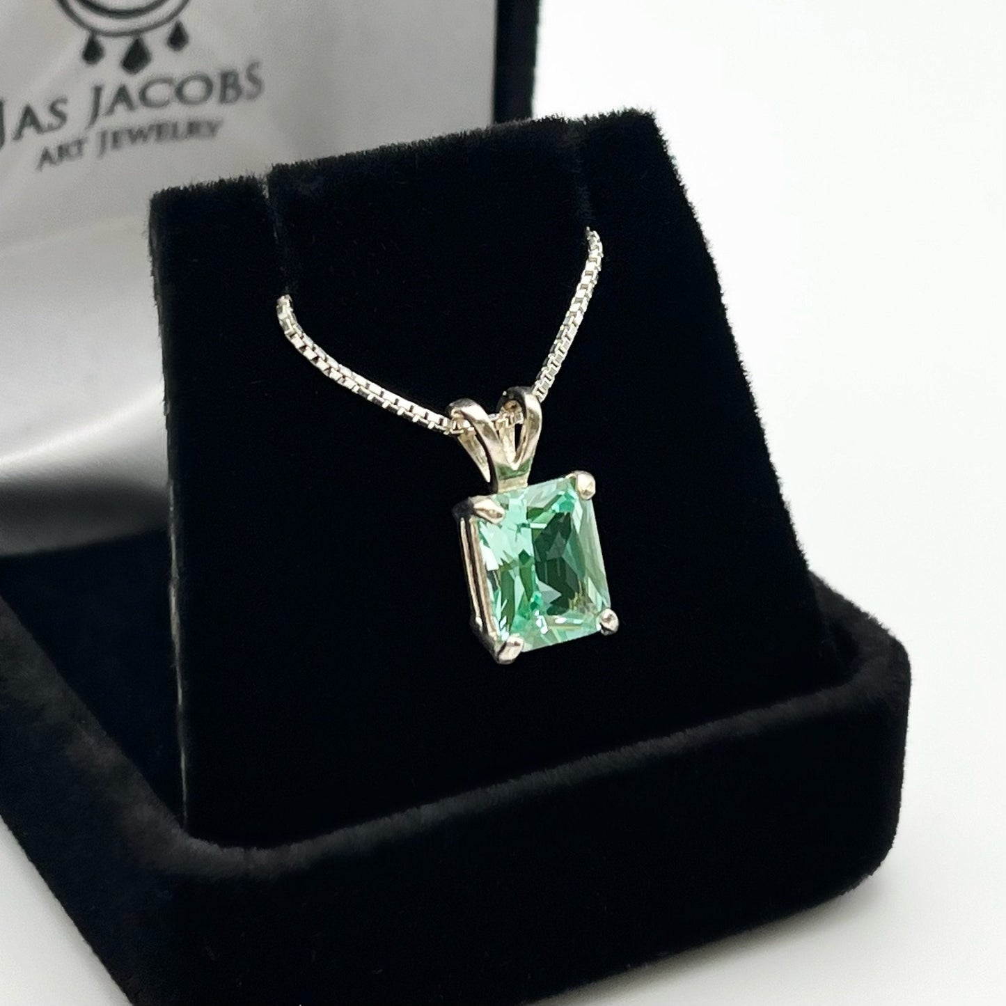 BEAUTIFUL 2.5ct Sea Foam Green Spinel Necklace Sterling Silver Gift Jewelry Trends Trending Emerald Cut Ice Green Moissanite