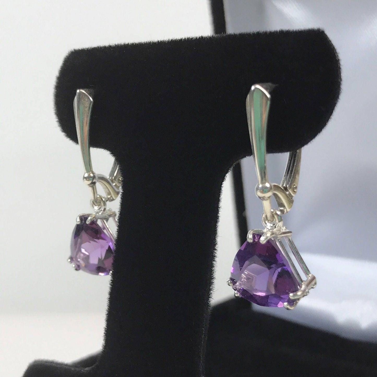 Beautiful 7ctw Trillion Cut Amethyst Earrings in Sterling Silver