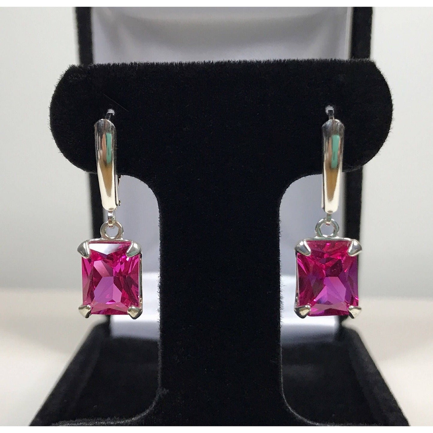 Gorgeous 14ctw Emerald Cut Pink Sapphire Earrings & Pendant Necklace Set in Sterling Silver
