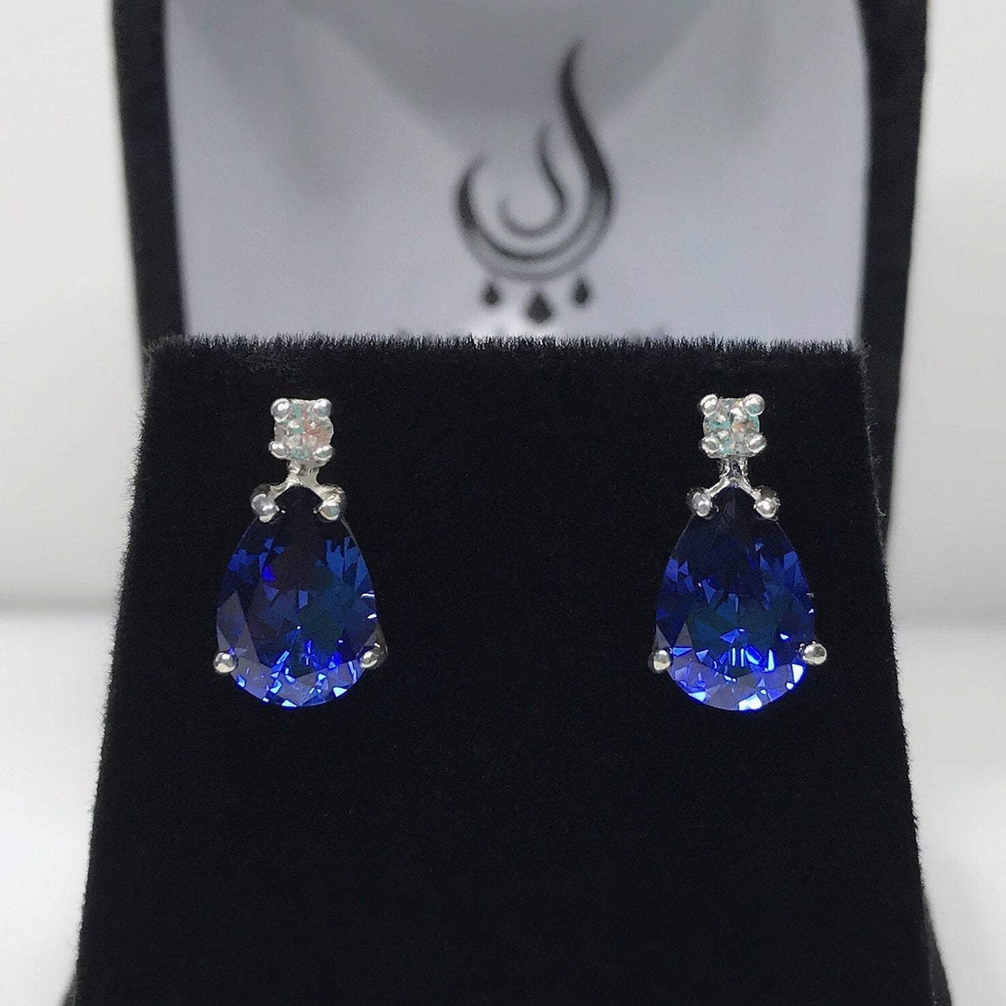 Beautiful 5ctw Pear Cut Sapphire Earrings Blue & White Sapphire Bridal Jewelry