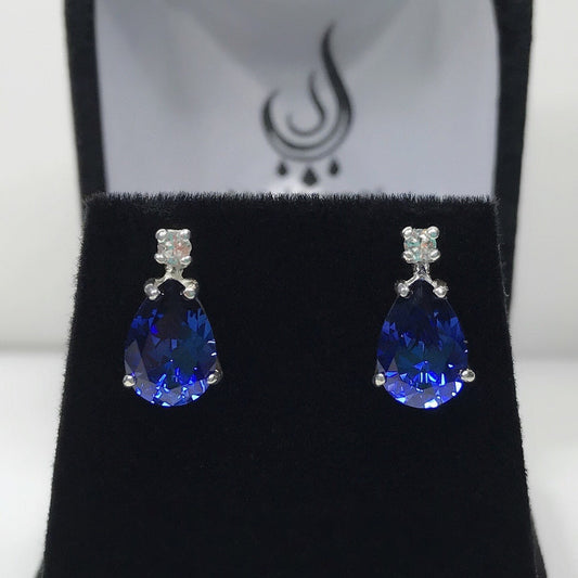 Beautiful 5ctw Pear Cut Sapphire Earrings Blue & White Sapphire Bridal Jewelry