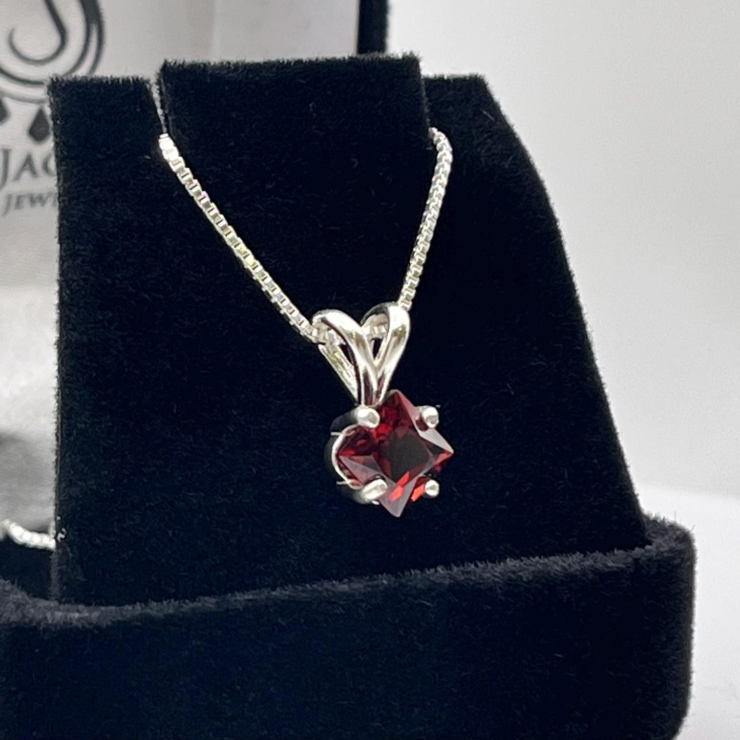 Beautiful 1.25ct Princess Cut Mozambique Garnet Necklace January Birthstone