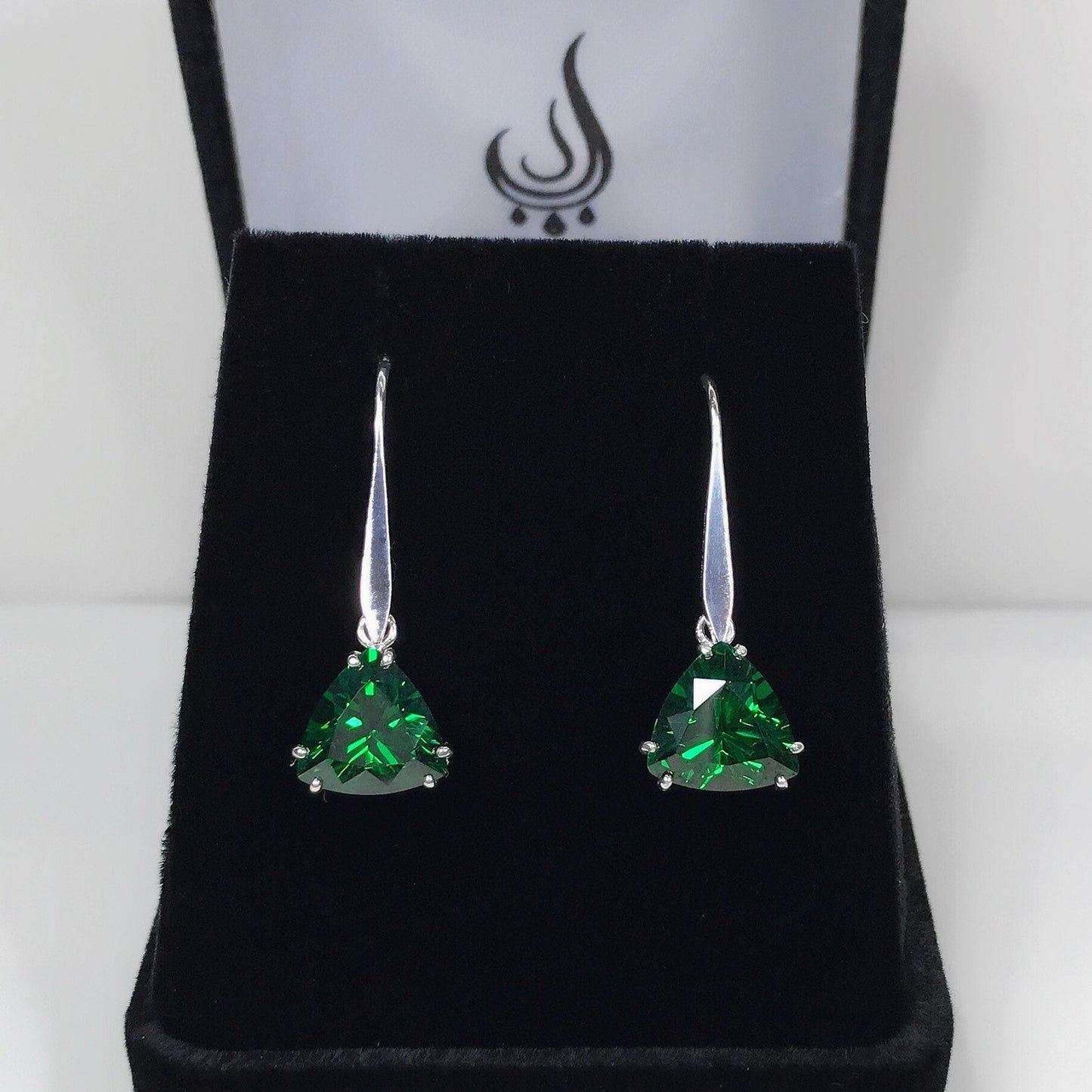 Beautiful 6ctw Trillion Cut Emerald Earrings in Sterling Silver
