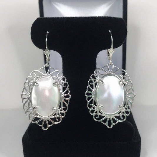 Beautiful Mother of Pearl Earrings in Sterling Silver 2 inch